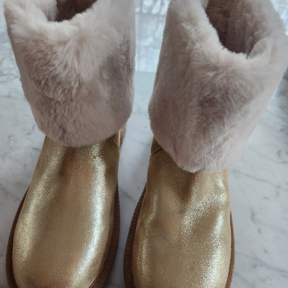 Gold Metallic Faux Fur Cuff Boots